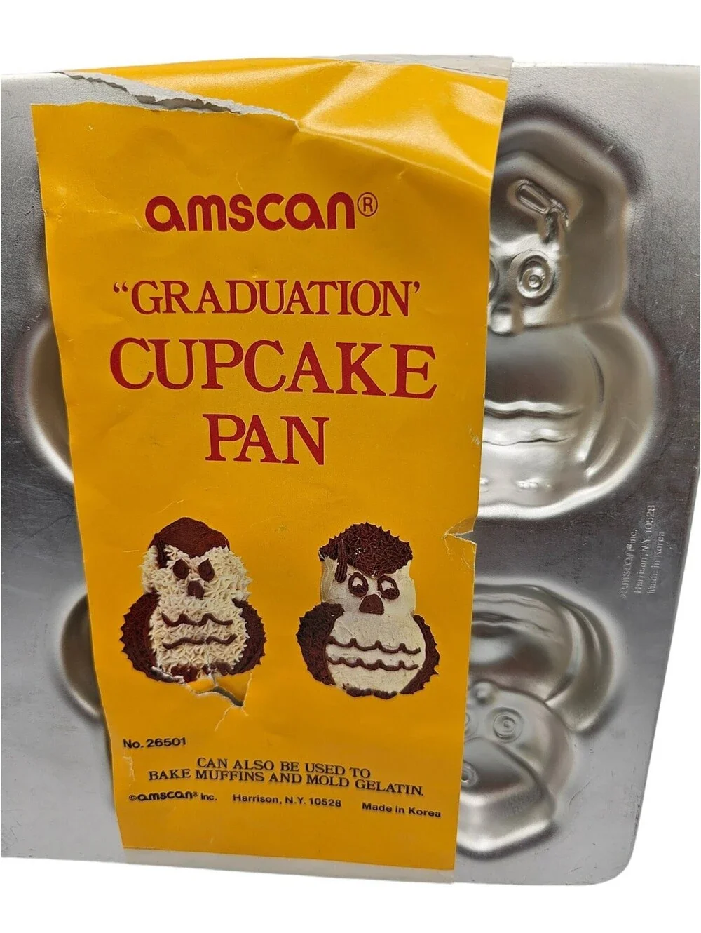 Vintage Amscan Graduation Cupcake Pan 3D Owl in Graduation Cap NEW